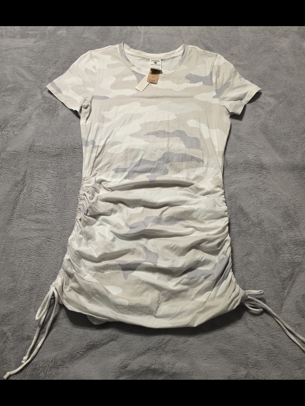 PINK Victoria's Secret White & Light Gray Camo Ruched Short-Sleeve Tunic